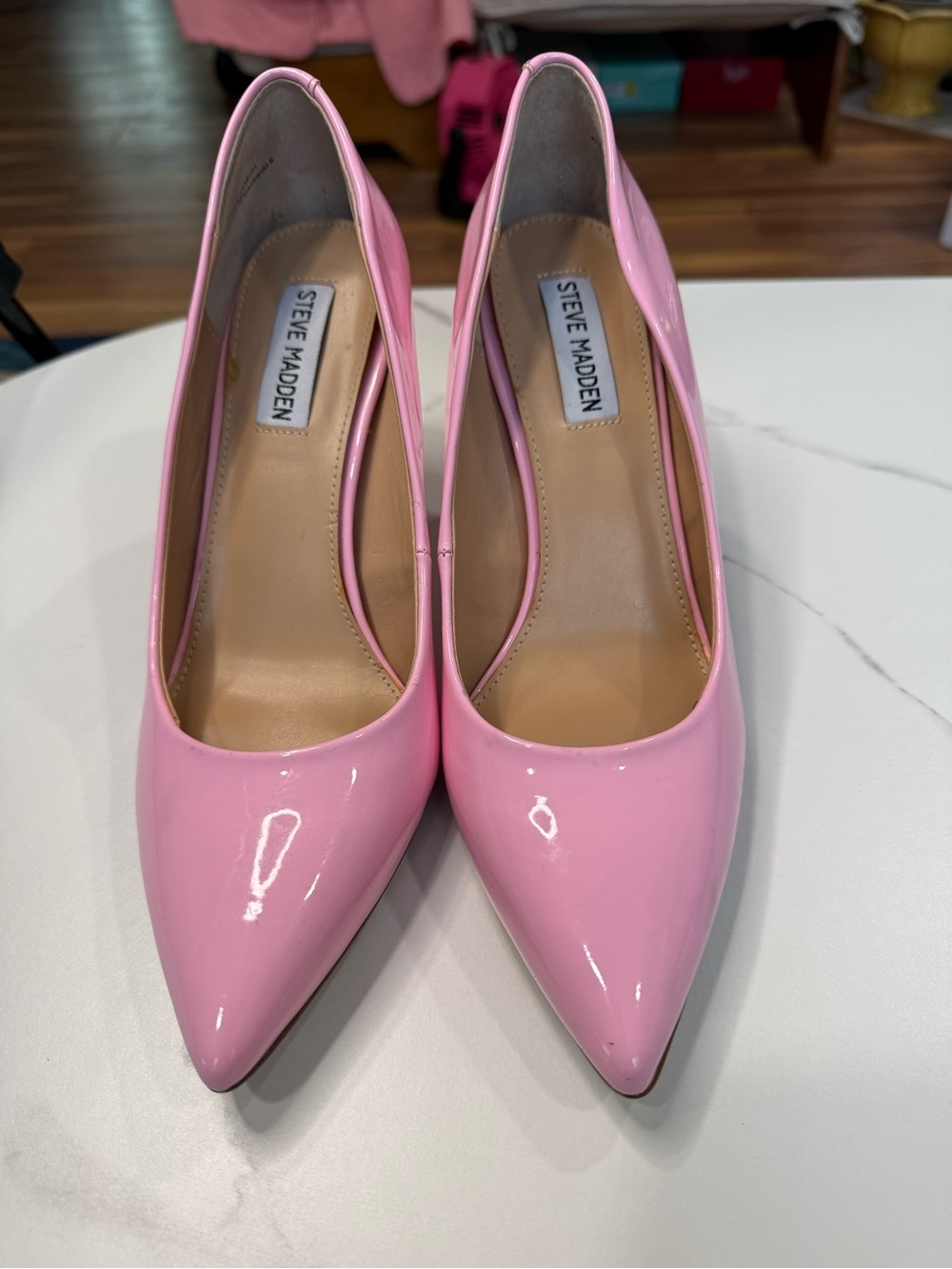 Steve Madden Glossy Light Pink Pointed-Toe Pumps